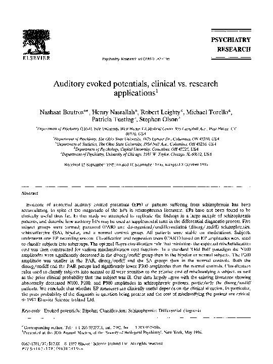 (PDF) Auditory evoked potentials, clinical vs. research applications