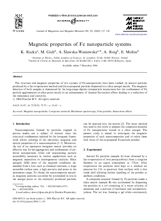 (PDF) Magnetic properties of Fe nanoparticle systems