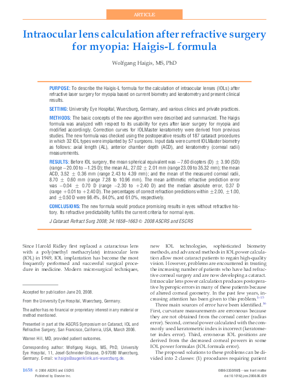 PDF) Intraocular Lens Calculation After Refractive Surgery, 47 OFF