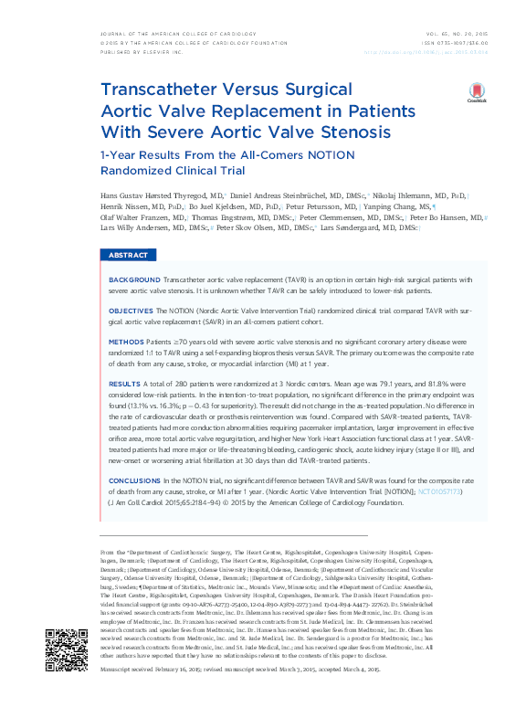 (PDF) Transcatheter Versus Surgical Aortic Valve Replacement in ...