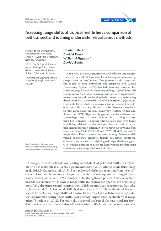 (PDF) Assessing range shifts of tropical reef fishes: a comparison of ...