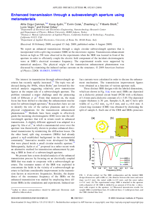 (PDF) Enhanced transmission through a subwavelength aperture using ...