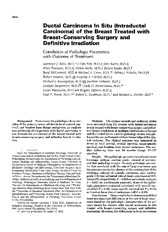 (PDF) Ductal carcinoma in situ (intraductal carcinoma) of the breast ...