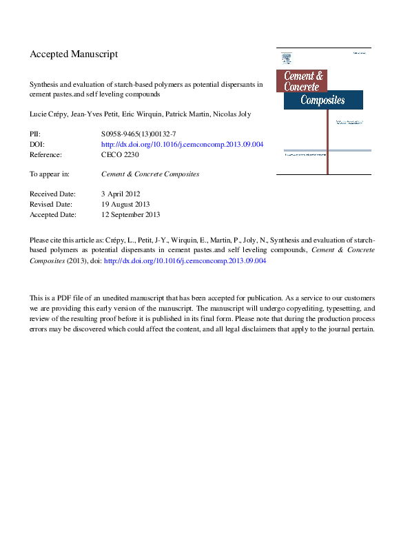 (PDF) Synthesis and evaluation of starch-based polymers as potential ...