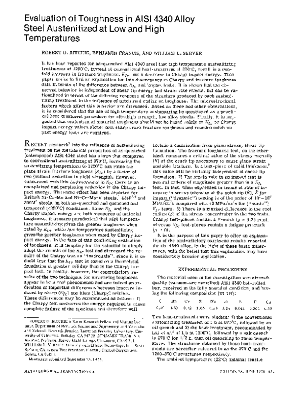 (PDF) Evaluation of toughness in AISI 4340 alloy steel austenitized at ...