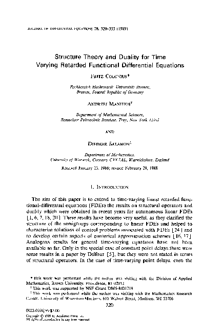 (PDF) Structure theory and duality for time varying retarded functional ...