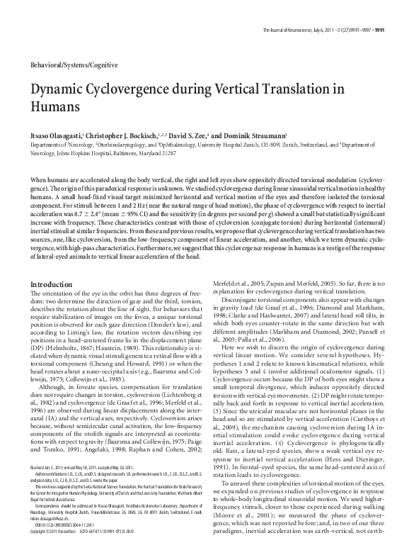 (PDF) Dynamic Cyclovergence during Vertical Translation in Humans