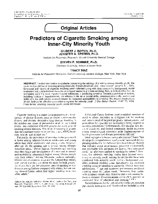 (PDF) Predictors of Cigarette Smoking among Inner-City Minority Youth ...