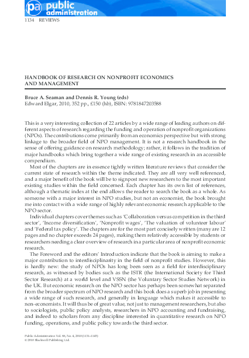 Handbook of Research on Nonprofit Economics and Management