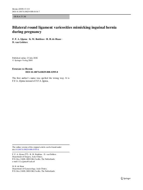 (PDF) Bilateral Round Ligament Varicosities Mimicking an Inguinal Hernia in Pregnancy Case