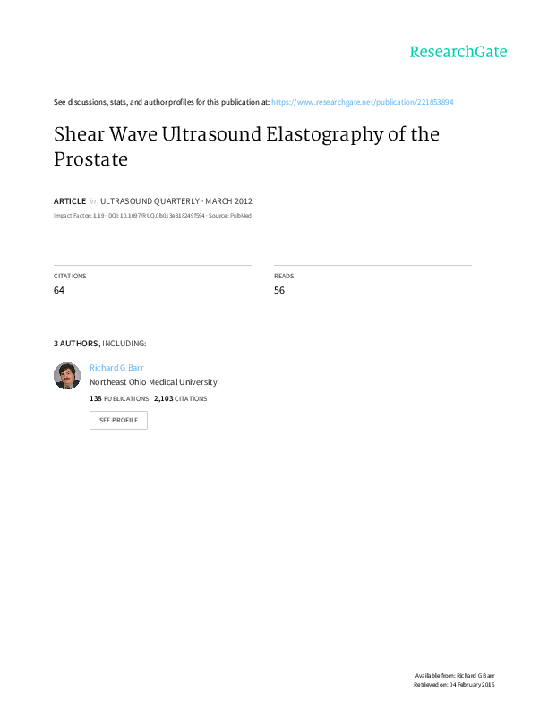 (PDF) Shear wave ultrasound elastography of the prostate: initial results