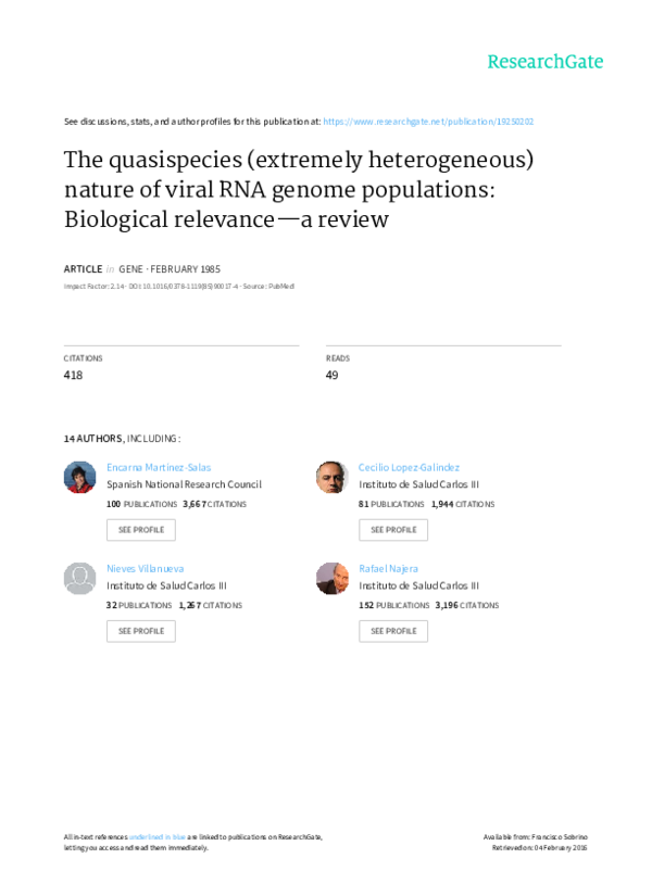 (PDF) The quasispecies (extremely heterogeneous) nature of viral RNA