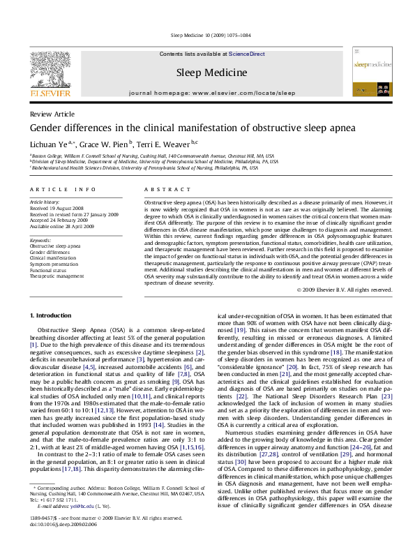 (PDF) Gender differences in the clinical manifestation of obstructive ...