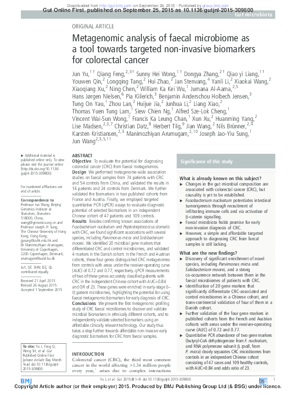 (PDF) Metagenomic analysis of faecal microbiome as a tool towards ...