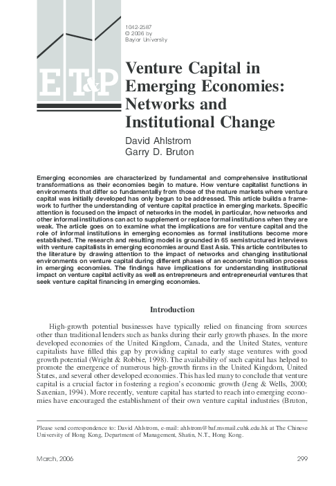 (PDF) Venture Capital in Emerging Economies: Networks and Institutional ...