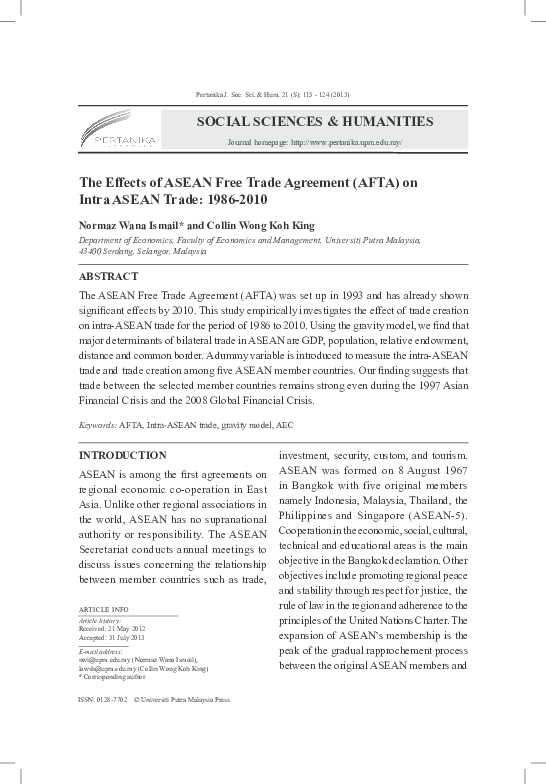 (PDF) The Impact of Asean Economic Community (AEC) on Intra-Asean Trade