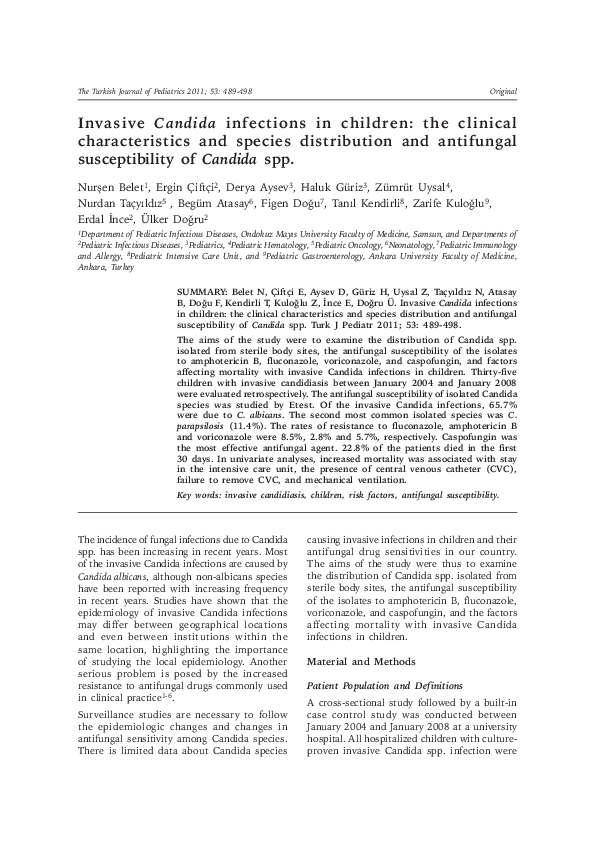 (PDF) The changing epidemiology of invasive candidiasis: Candida ...