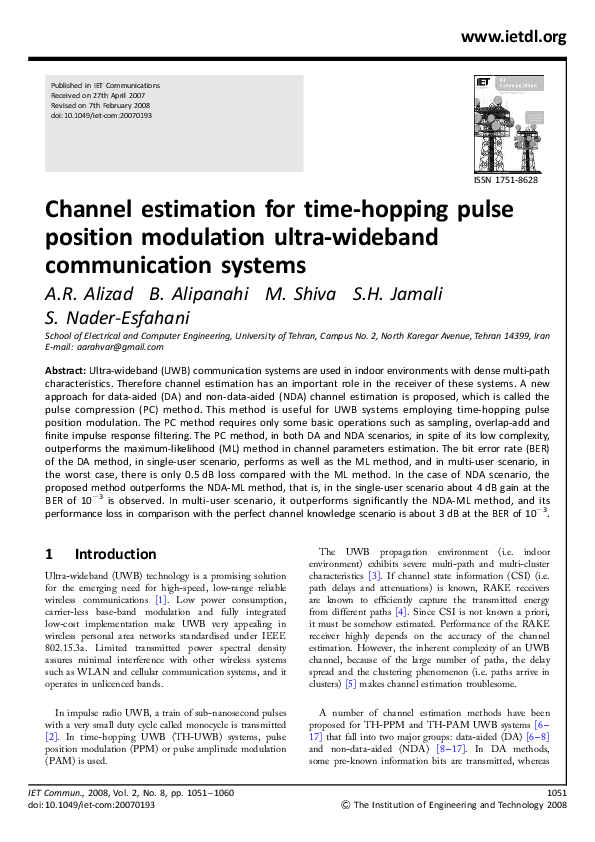 (PDF) Channel estimation for time-hopping pulse position modulation ...
