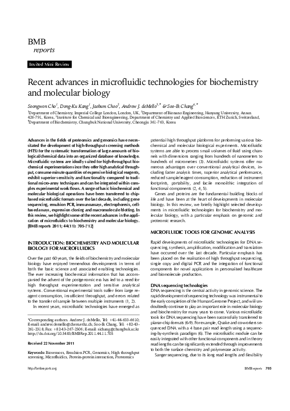 (PDF) Recent advances in microfluidic technologies for biochemistry and ...