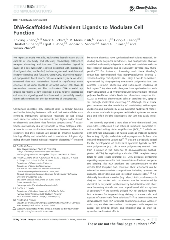 (PDF) DNA-Scaffolded Multivalent Ligands to Modulate Cell Function