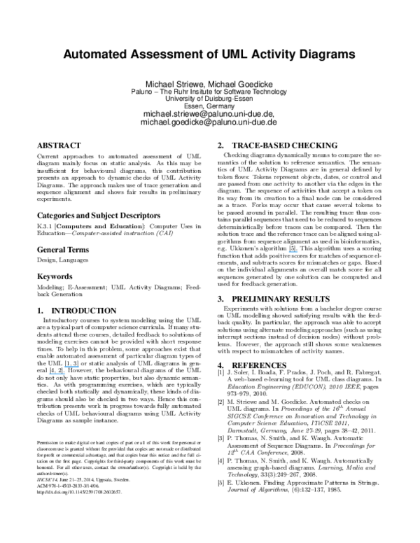 (PDF) Automated assessment of UML activity diagrams