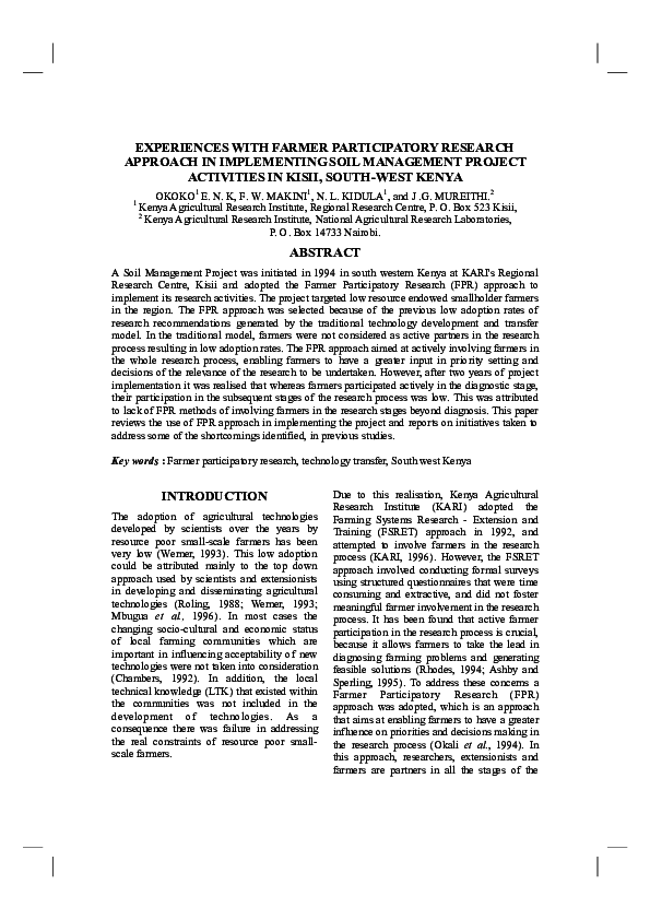 (PDF) EXPERIENCES WITH FARMER PARTICIPATORY RESEARCH APPROACH IN ...