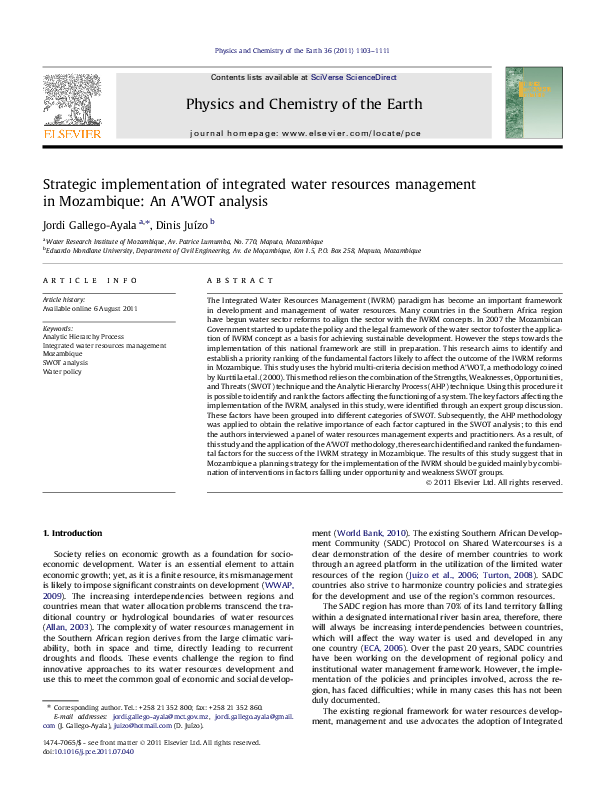 (PDF) Strategic implementation of integrated water resources management ...