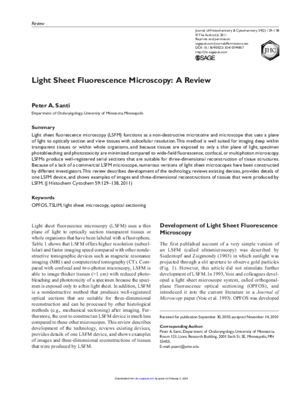 (PDF) Light Sheet Fluorescence Microscopy A Review Peter Santi