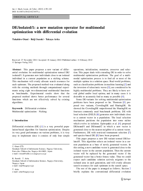 (PDF) DE/isolated/1 a new mutation operator for multimodal