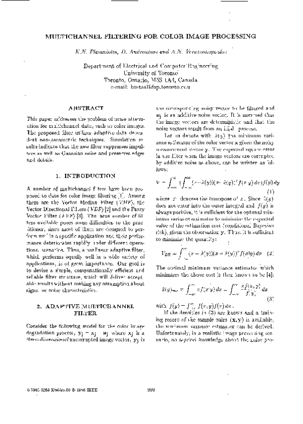 (PDF) Multichannel filtering for color image processing