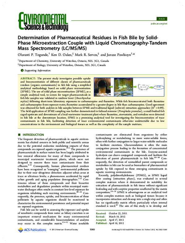 (PDF) Determination of Pharmaceutical Residues in Fish Bile by Solid ...