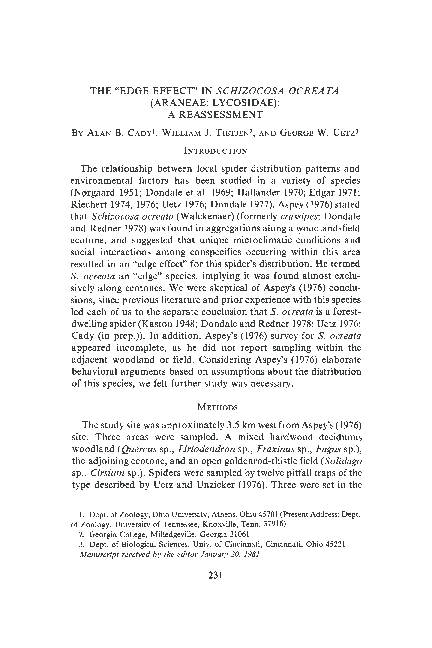 (PDF) The “Edge Effect” in Schizocosa Ocreata (Araneae: Lycosidae): A ...