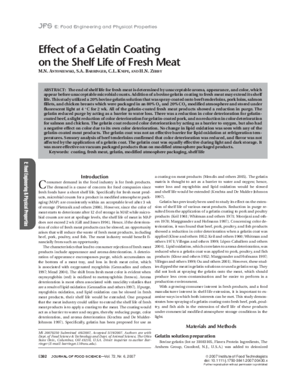 (PDF) Effect of a Gelatin Coating on the Shelf Life of Fresh Meat