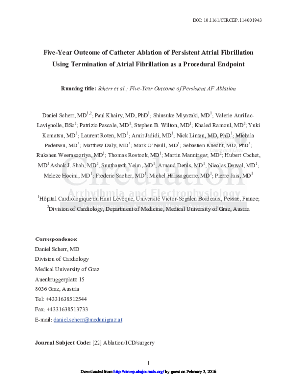 (PDF) Five-Year Outcome of Catheter Ablation of Persistent Atrial ...