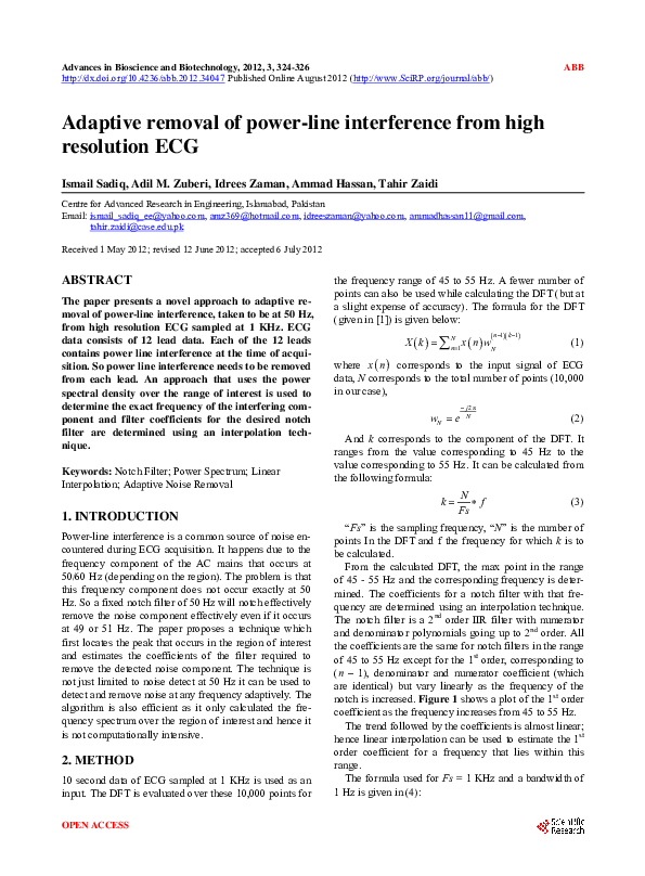 (PDF) Adaptive removal of power-line interference from high resolution ECG