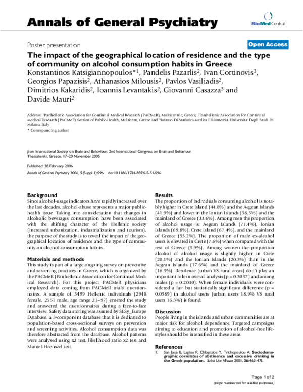 The impact of the geographical location of residence and the type of community on alcohol consumption habits in Greece