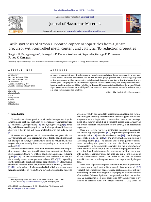 (PDF) Facile synthesis of carbon supported copper nanoparticles from ...
