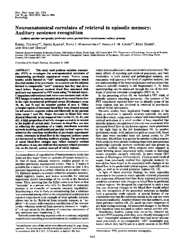 (PDF) Neuroanatomical correlates of retrieval in episodic memory ...