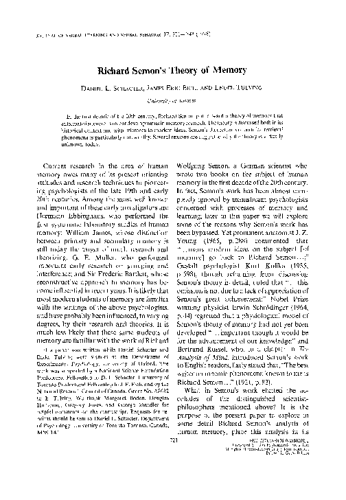 (PDF) Richard Semon's theory of memory