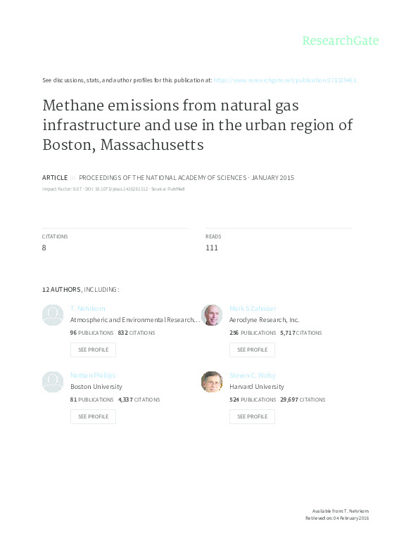 (PDF) Methane emissions from natural gas infrastructure and use in the ...