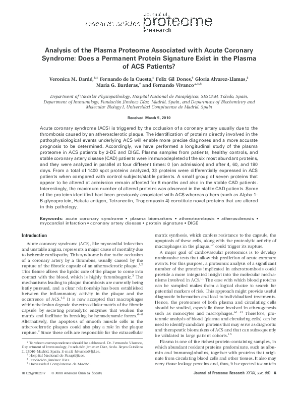 (PDF) Analysis of the Plasma Proteome Associated with Acute Coronary ...