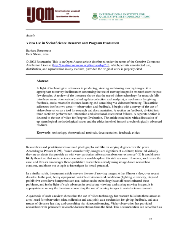  pdf video use in social science research and program evaluation