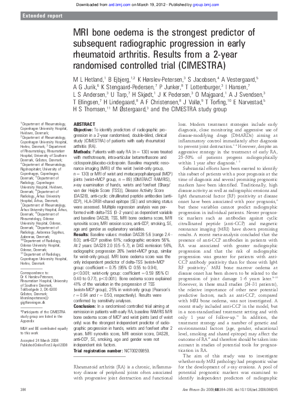 (PDF) The development of the EULAR-OMERACT rheumatoid arthritis MRI ...
