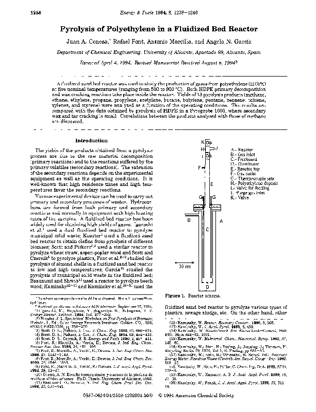 (PDF) Pyrolysis of Polyethylene in a Fluidized Bed Reactor