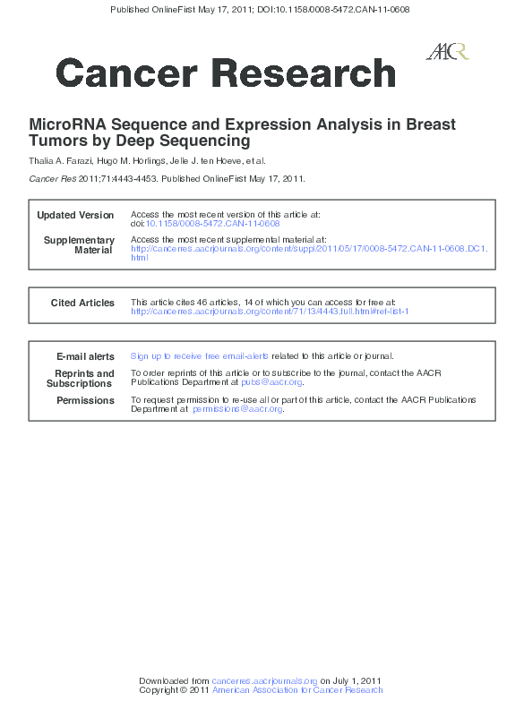 (PDF) MicroRNA Sequence and Expression Analysis in Breast Tumors by ...