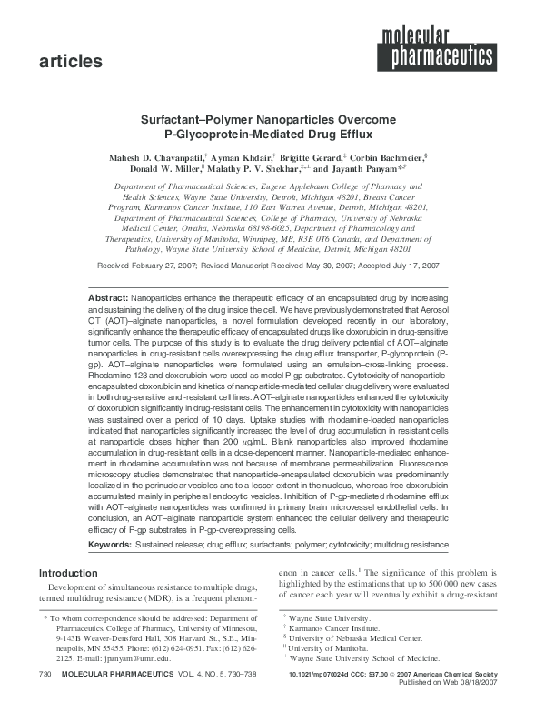 (PDF) SurfactantPolymer Nanoparticles PGlycoproteinMediated