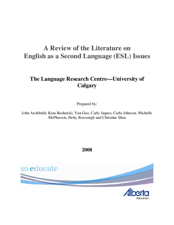 (PDF) A Review of the Literature on English as a Second Language (ESL ...