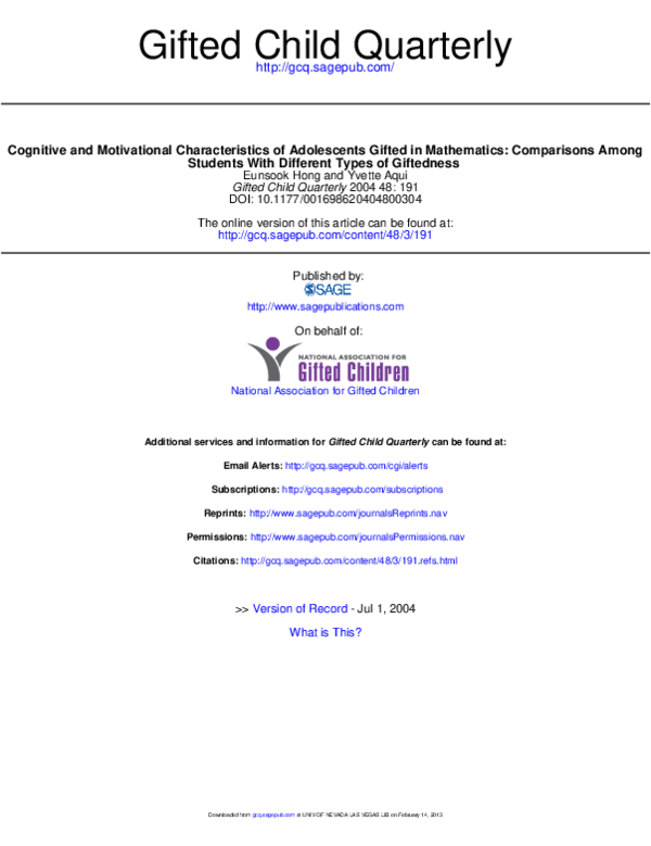 (PDF) Cognitive and Motivational Characteristics of Adolescents Gifted ...