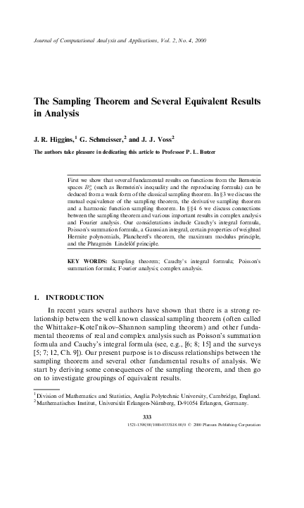 (PDF) The Sampling Theorem and Several Equivalent Results in Analysis