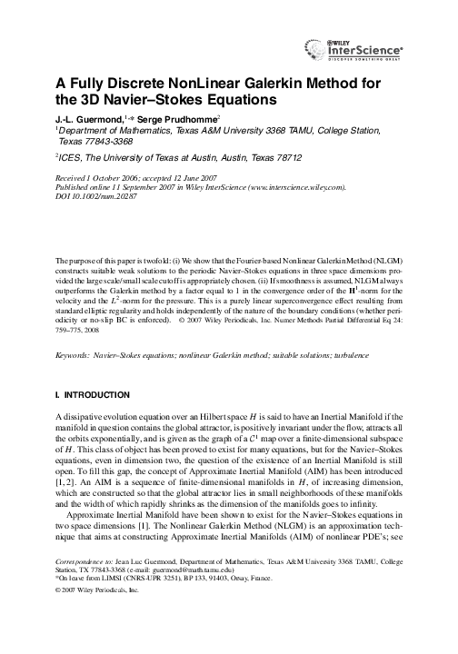 (PDF) A fully discrete nonlinear Galerkin method for the 3D Navier ...